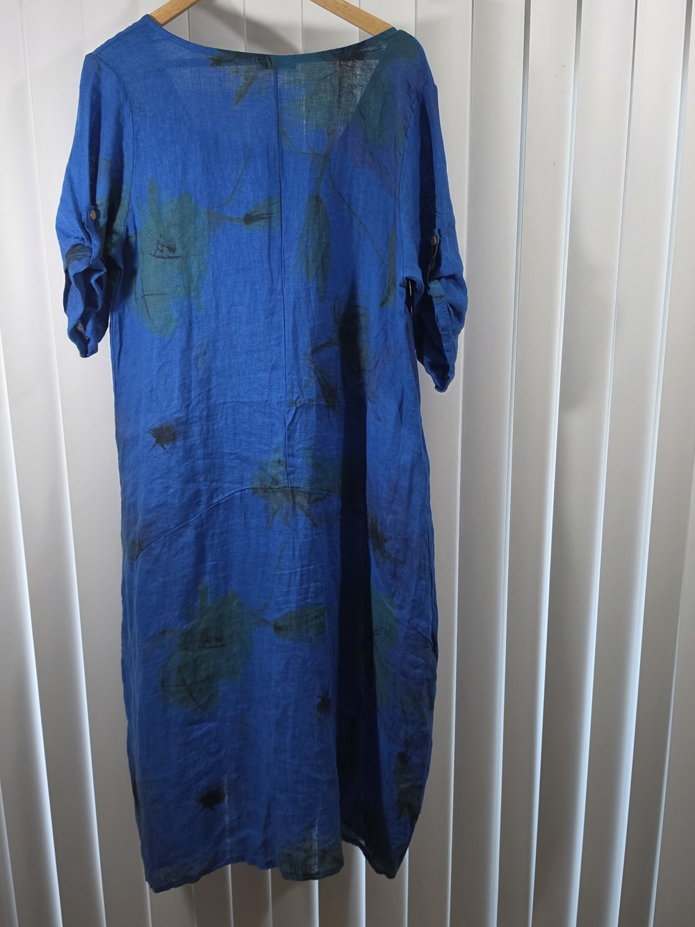 Blue Floral Linen Tunic Dress Lagenlook Osfm - Picture 3 of 9